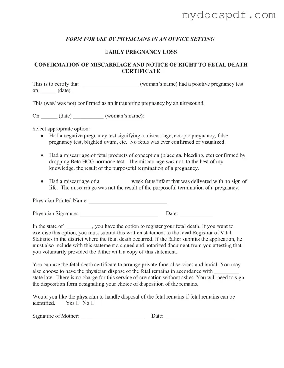 Get Miscarriage Discharge Paper Form in PDF