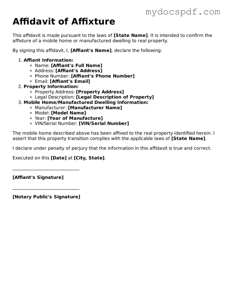 Attorney-Approved Affidavit of Affixture Template