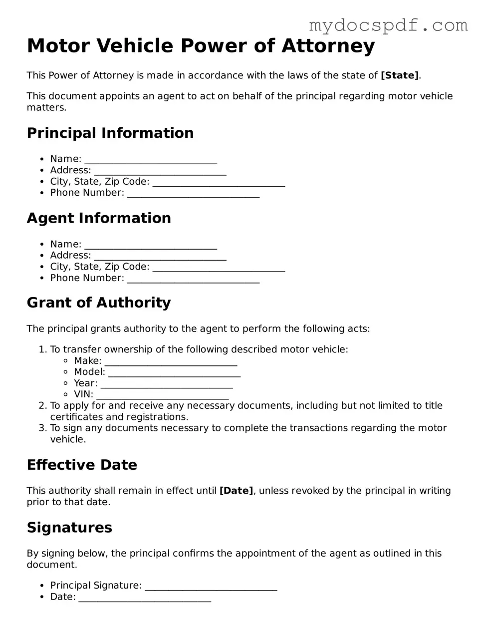Attorney-Approved Motor Vehicle Power of Attorney Template
