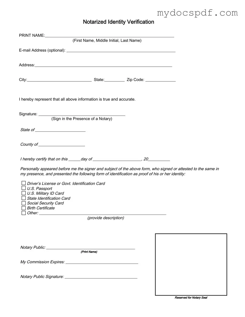 Get Notarized Identity Verification Form in PDF