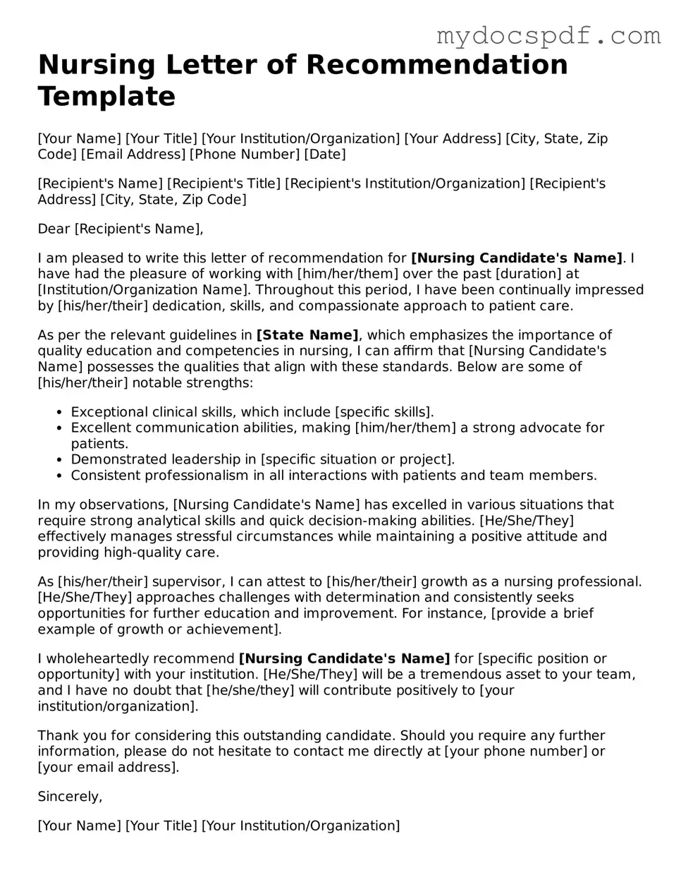 Attorney-Approved Nursing Letter of Recommendation Template