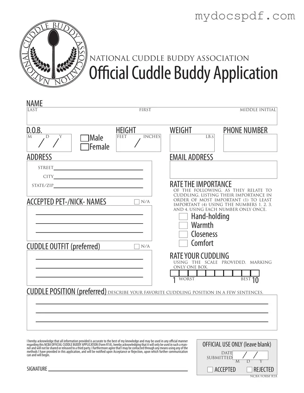 Get Cuddle Buddy Application Form in PDF
