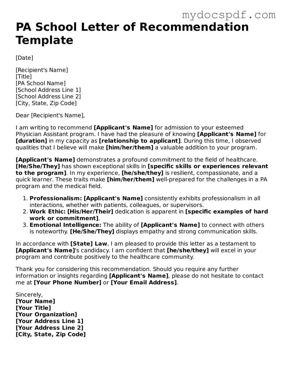 Attorney-Approved PA School Letter of Recommendation Template