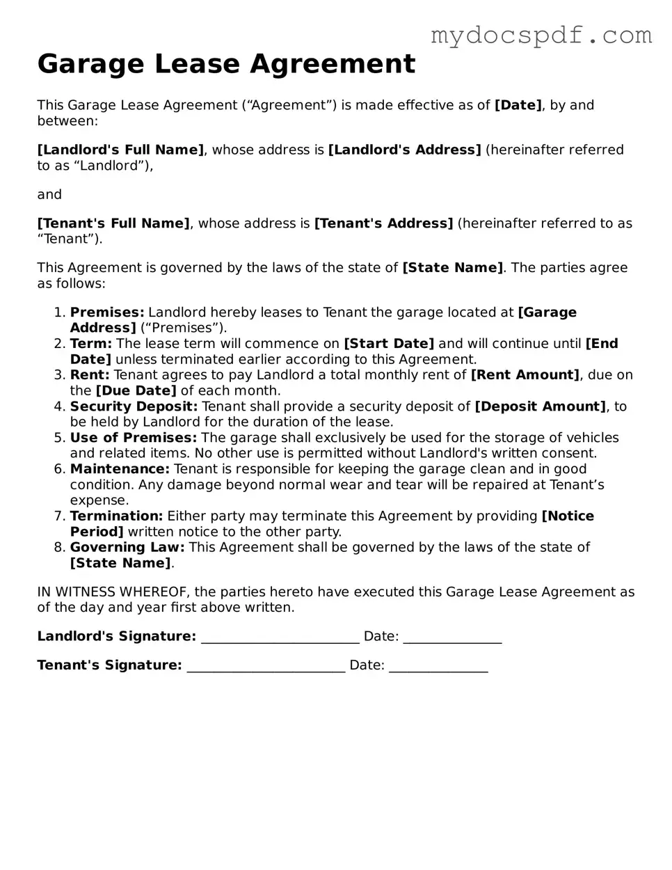 Attorney-Approved Garage Lease Agreement Template