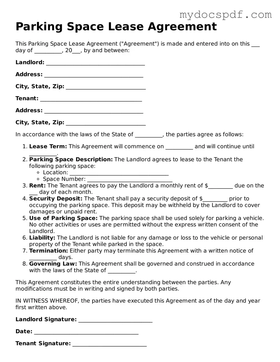Attorney-Approved Parking Space Lease Agreement Template