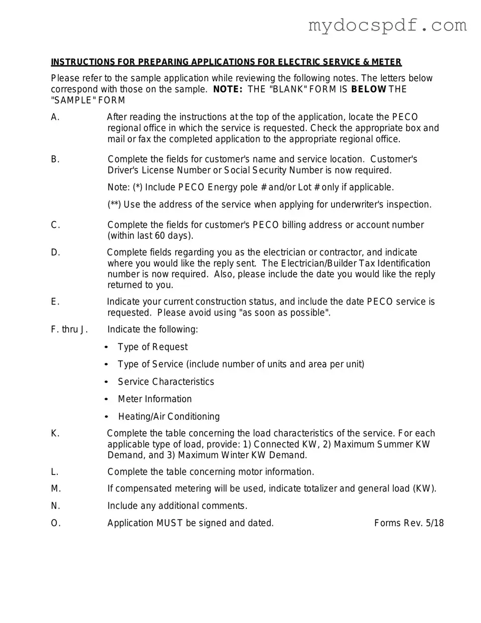 Get Peco Service And Meter Application Form in PDF