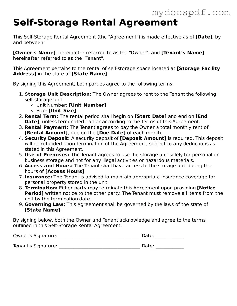 Attorney-Approved Self-Storage Rental Agreement Template