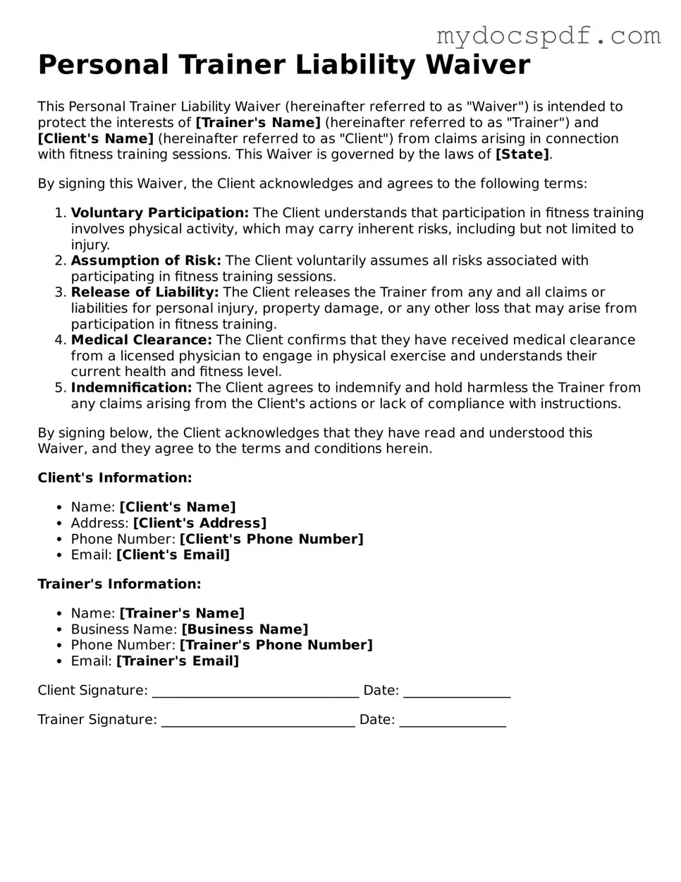 Attorney-Approved Personal Trainer Liability Waiver Template