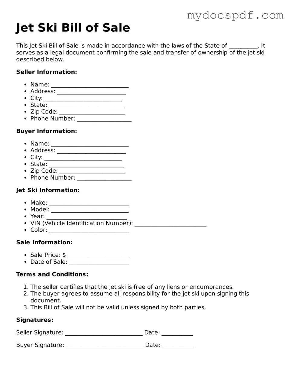 Attorney-Approved Jet Ski Bill of Sale Template