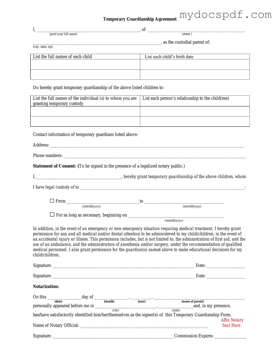 Get Temporary Custody Form in PDF