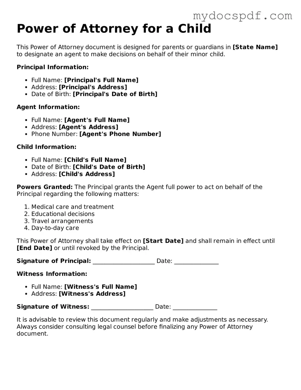 Attorney-Approved Power of Attorney for a Child Template