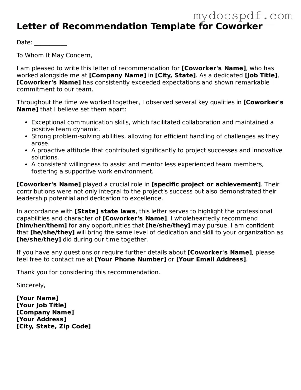 Attorney-Approved Letter of Recommendation for Coworker Template