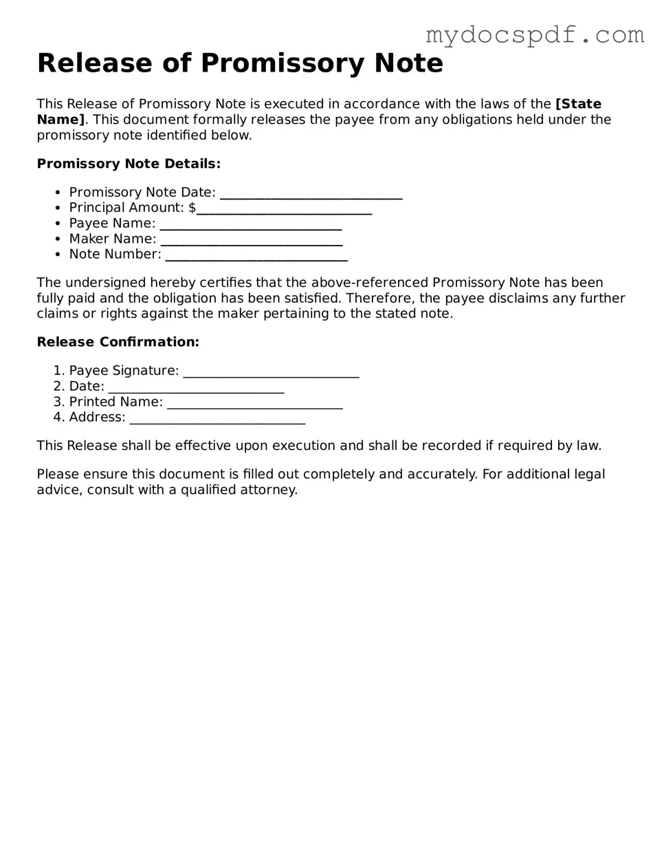 Attorney-Approved Release of Promissory Note Template