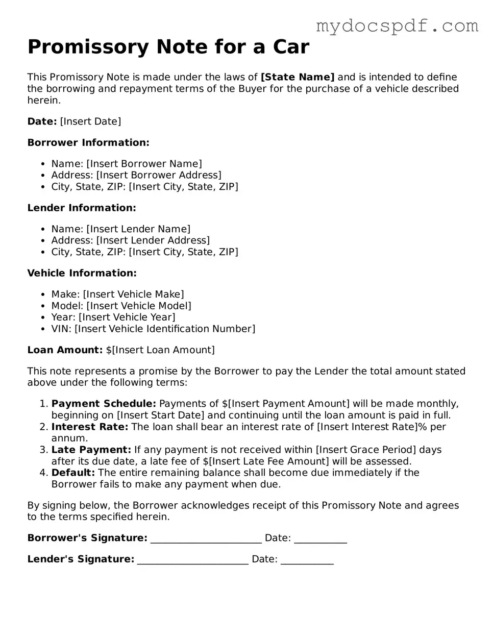 Attorney-Approved Promissory Note for a Car Template
