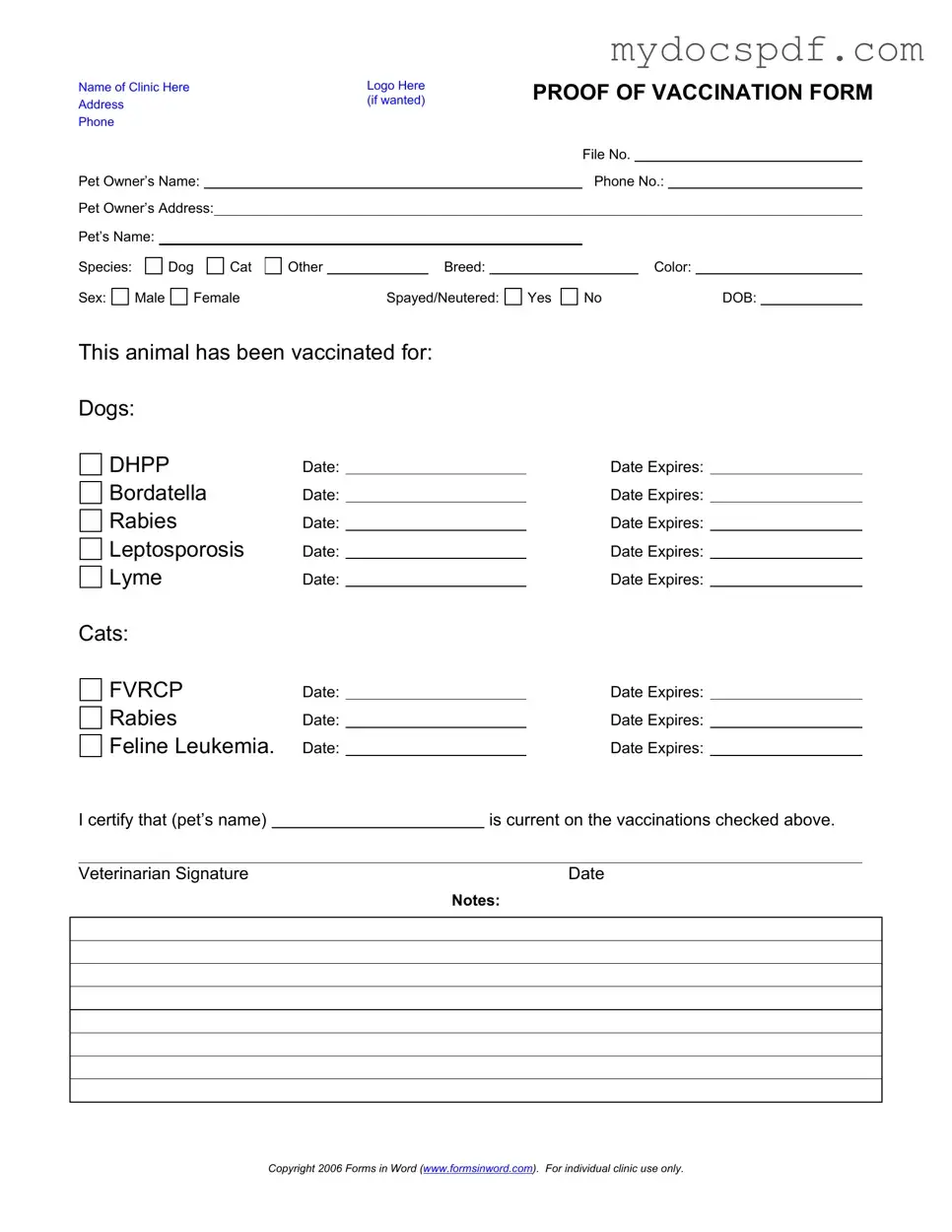 Get Proof Of Vaccination Dog Form in PDF