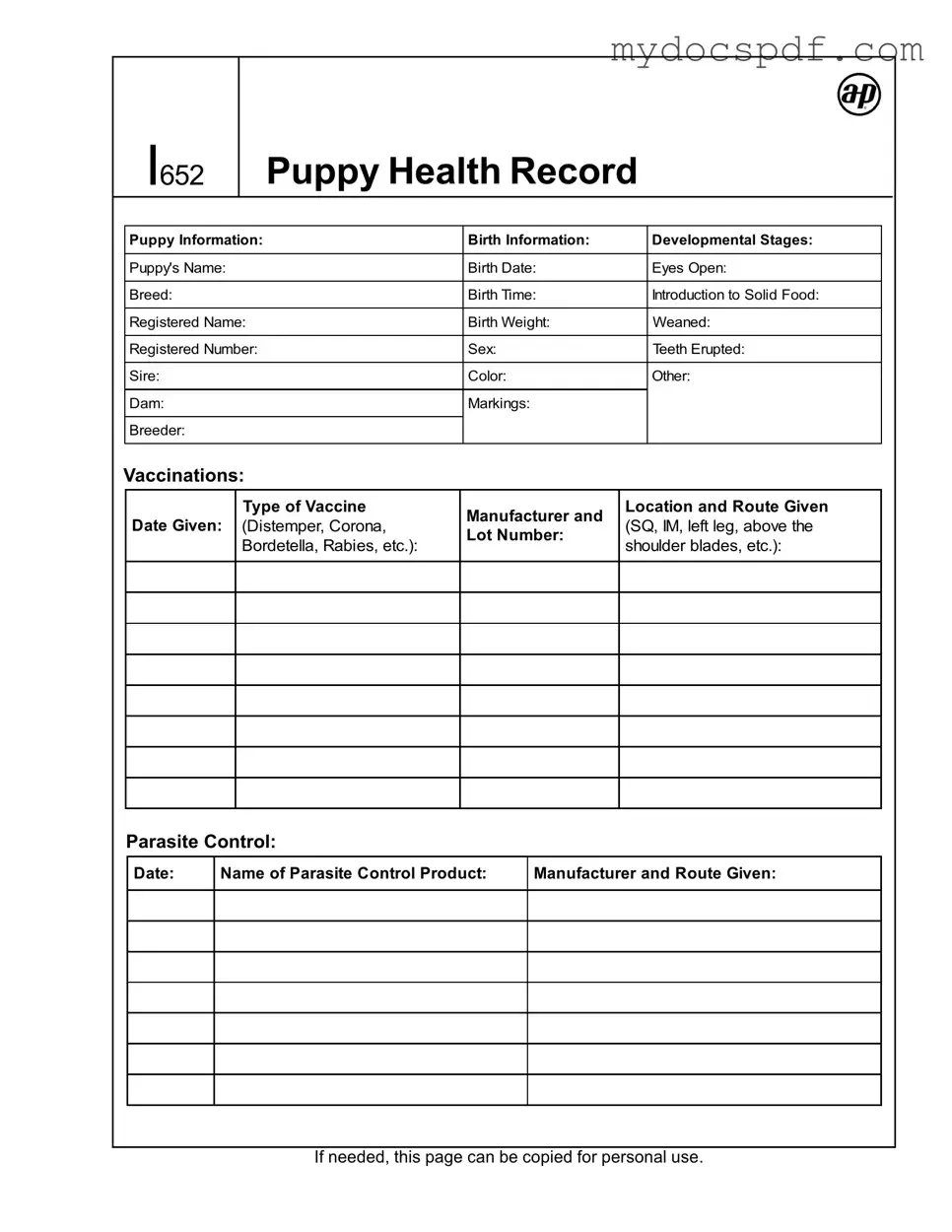 Get Puppy Health Record Form in PDF