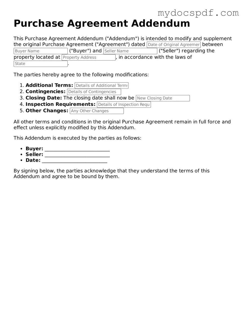 Attorney-Approved Purchase Agreement Addendum Template