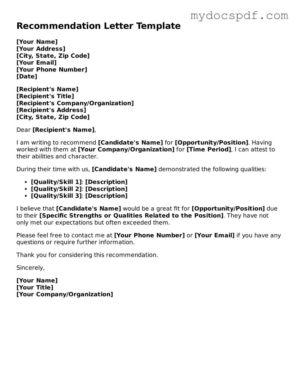 Attorney-Approved Recommendation Letter Template