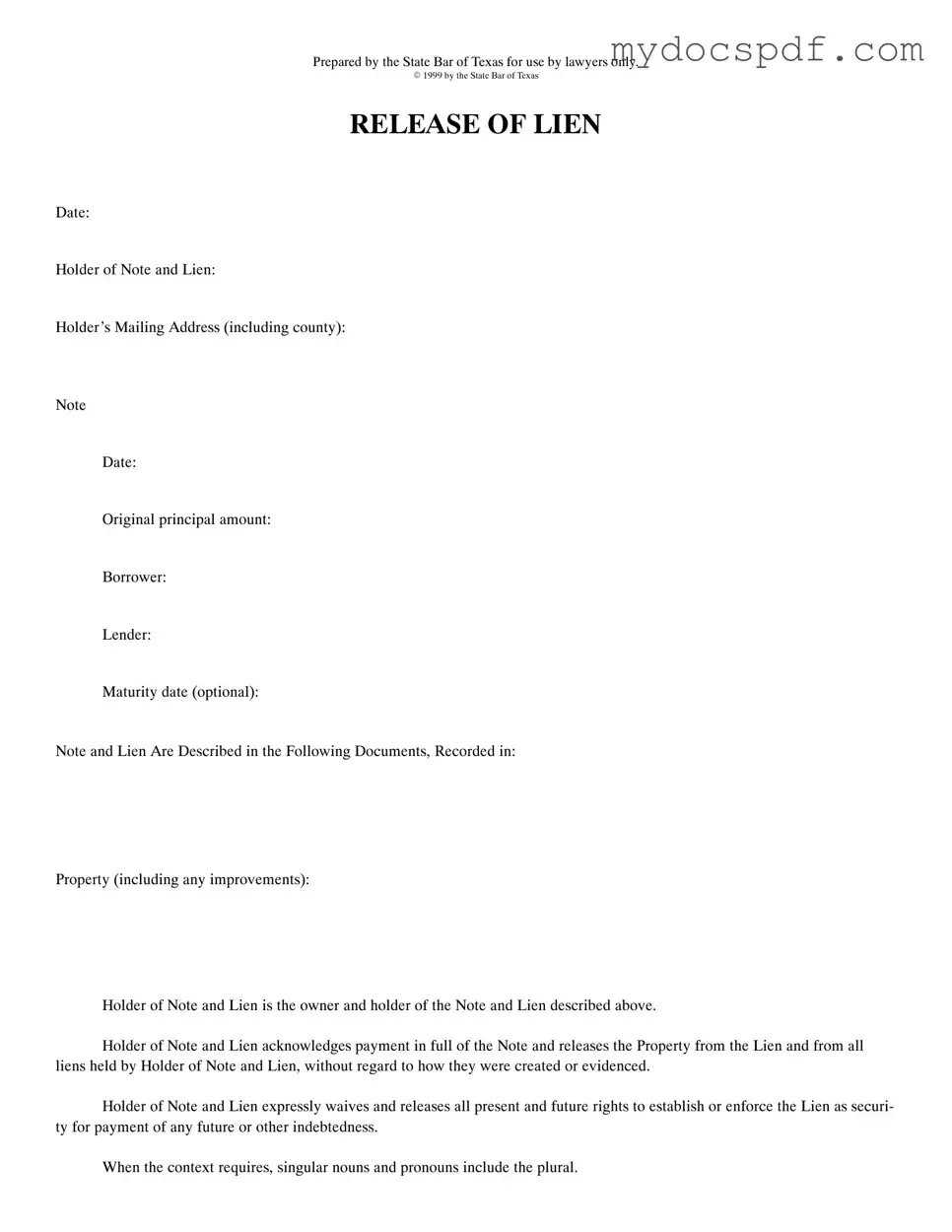 Get Release Of Lien Texas Form in PDF