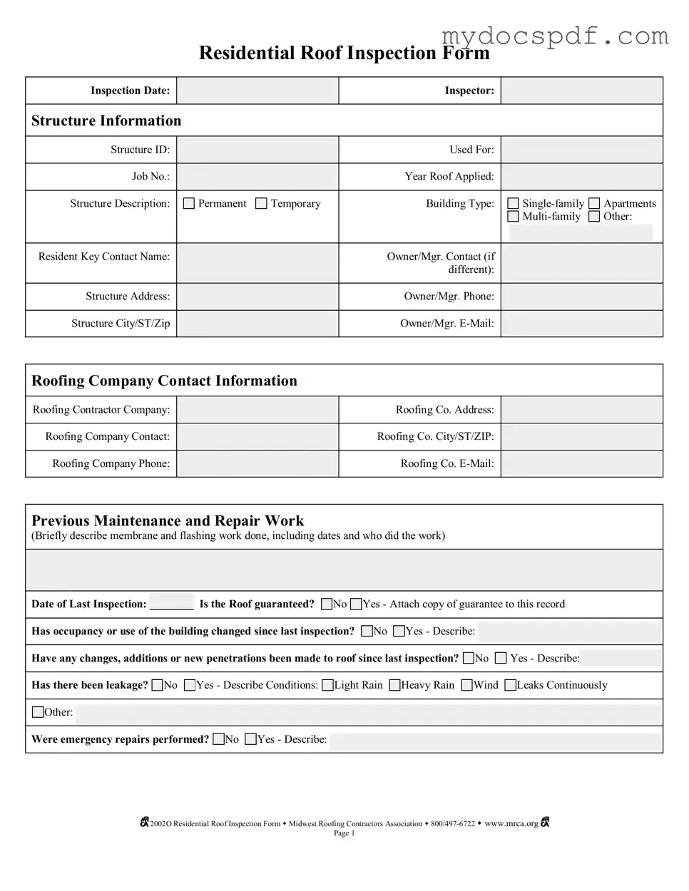 Get Roof Inspection Form in PDF