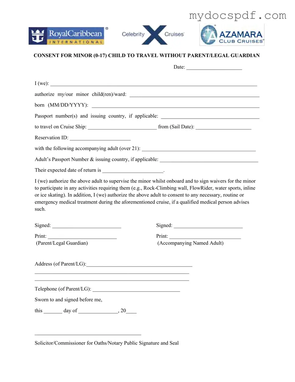 Get Royal Caribbean Parental Consent Form in PDF