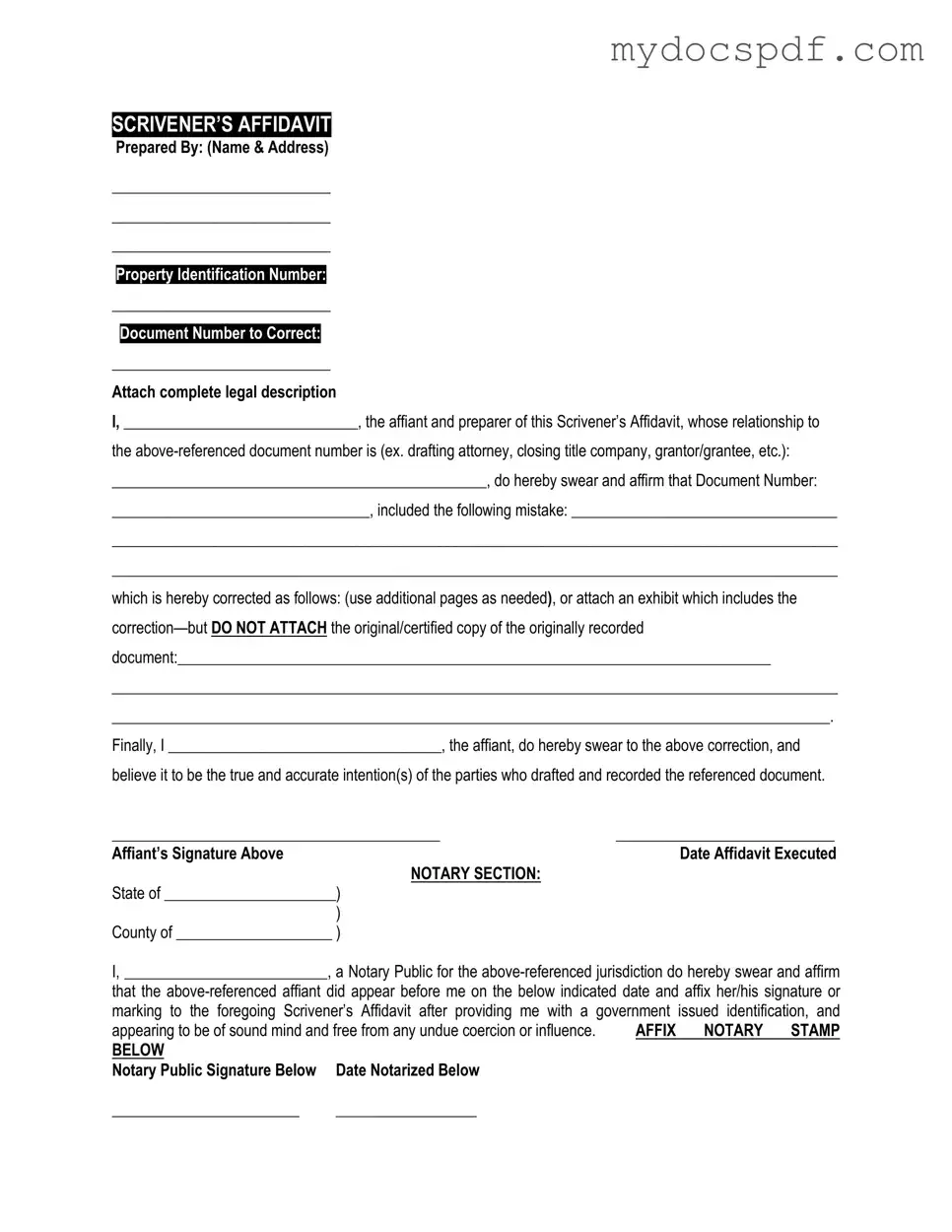 Get Scrivener's Affidavit Form in PDF