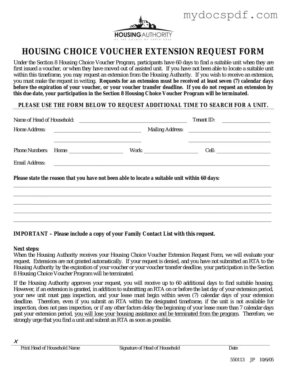 Get Section 8 Voucher Extension Form in PDF