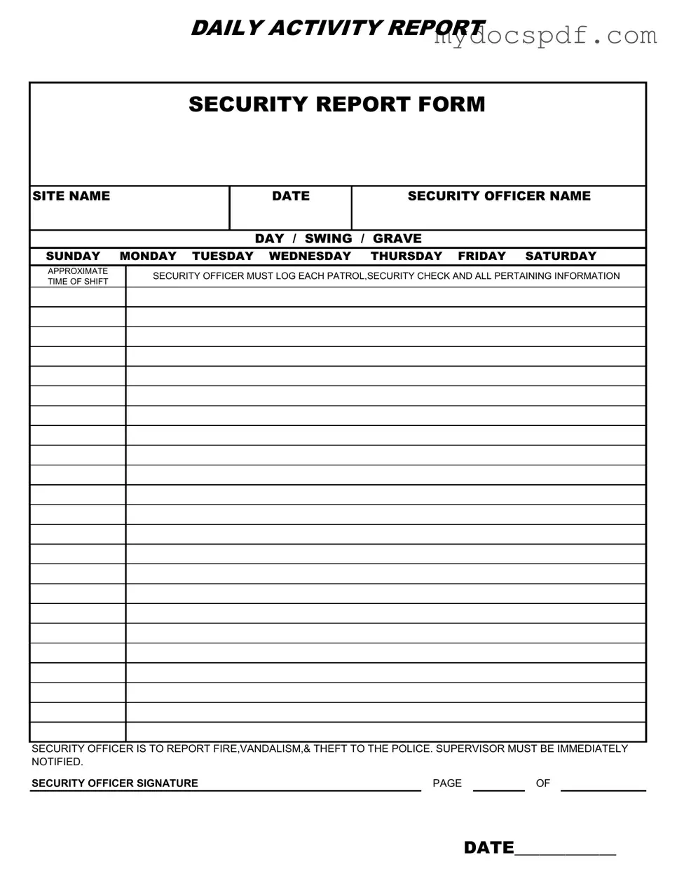 Get Security Guard Daily Report Sample Form in PDF