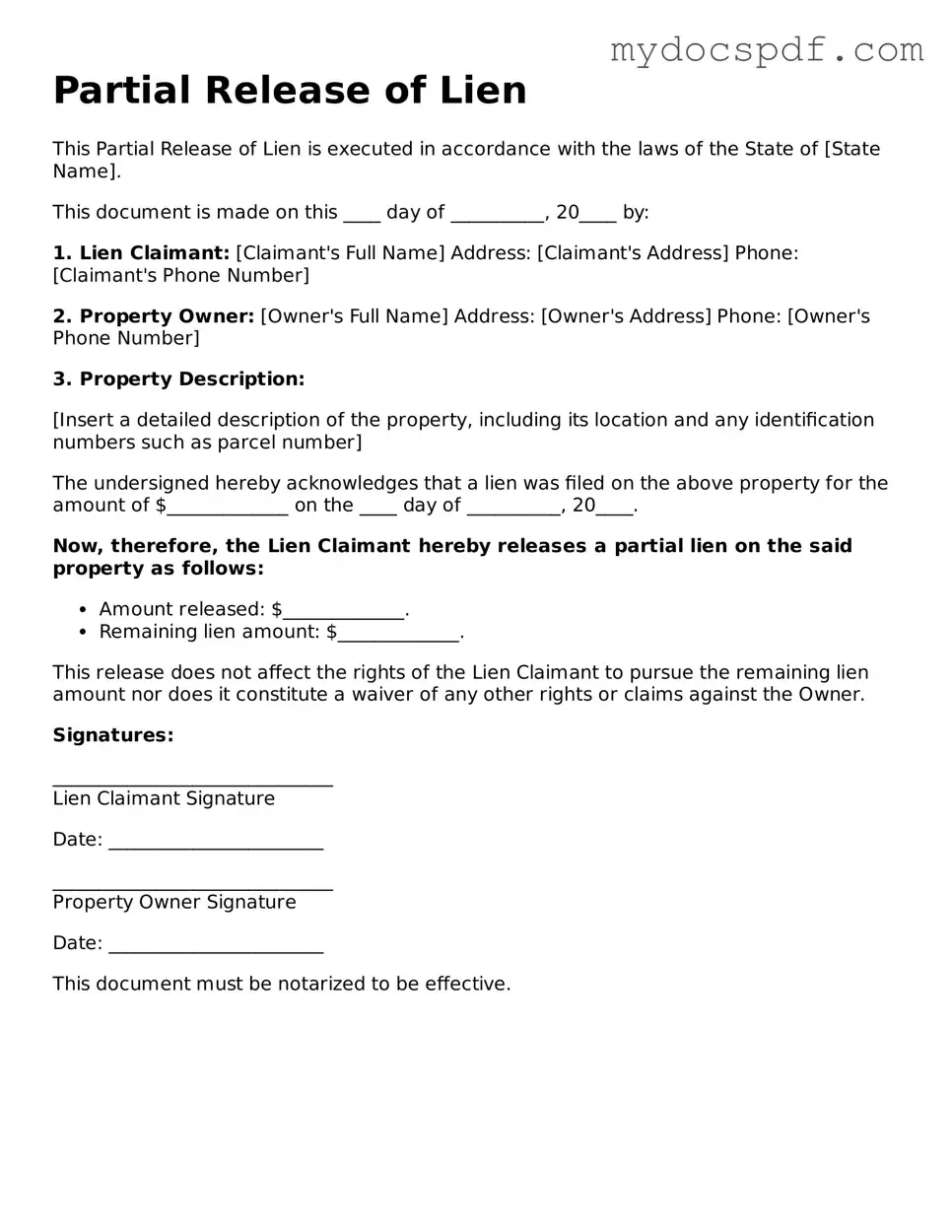 Attorney-Approved Partial Release of Lien Template
