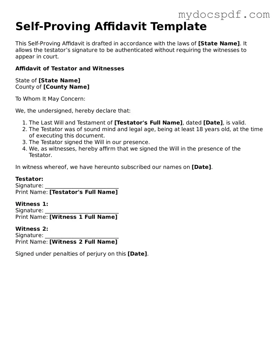 Attorney-Approved Self-Proving Affidavit Template