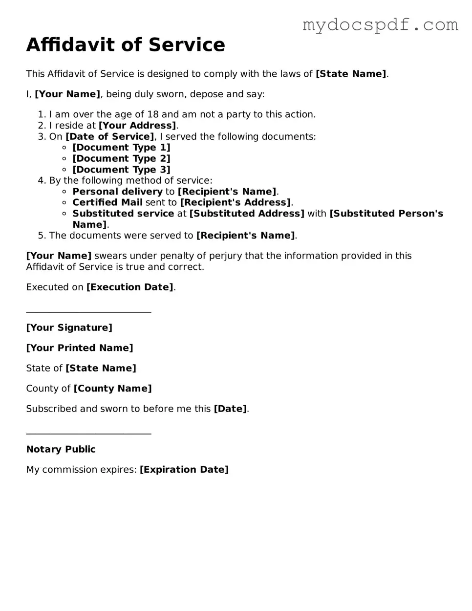 Attorney-Approved Affidavit of Service Template
