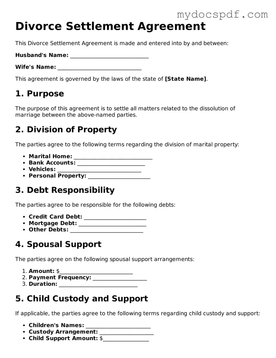 Attorney-Approved Divorce Settlement Agreement Template