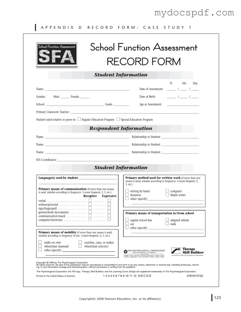 Get School Function Assessment Form in PDF