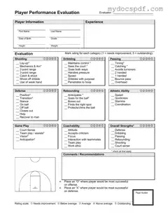 Get Basketball Evaluation Form in PDF