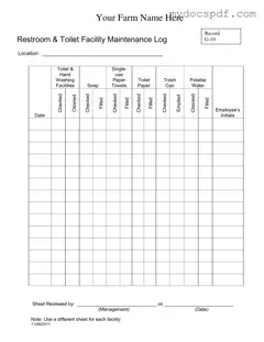 Get Bathroom Cleaning Log Sheet Form in PDF