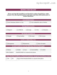 Get Bdsm Checklist Form in PDF