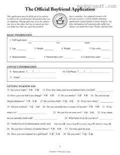 Get Boyfriend application form Form in PDF