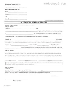 Get California Affidavit of Death of a Trustee Form in PDF