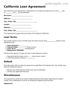 Fillable California Loan Agreement Document