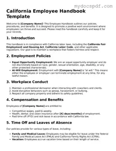 Fillable California Employee Handbook Document