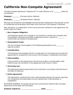 Fillable California Non-compete Agreement Document