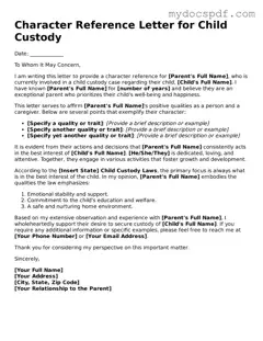 Attorney-Approved Character Reference Letter for Child Custody Template