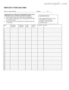 Get Driver Time Record Form in PDF