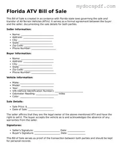 Fillable Florida ATV Bill of Sale Document