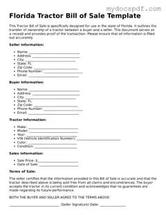Fillable Florida Tractor Bill of Sale Document