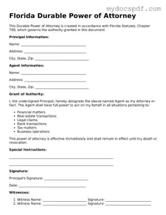Fillable Florida Durable Power of Attorney Document
