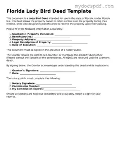 Fillable Florida Lady Bird Deed Document