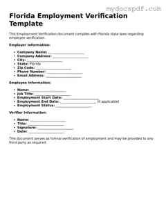 Fillable Florida Employment Verification Document
