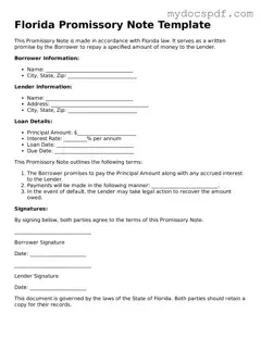 Fillable Florida Promissory Note Document