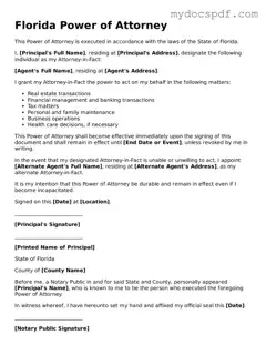 Fillable Florida Power of Attorney Document